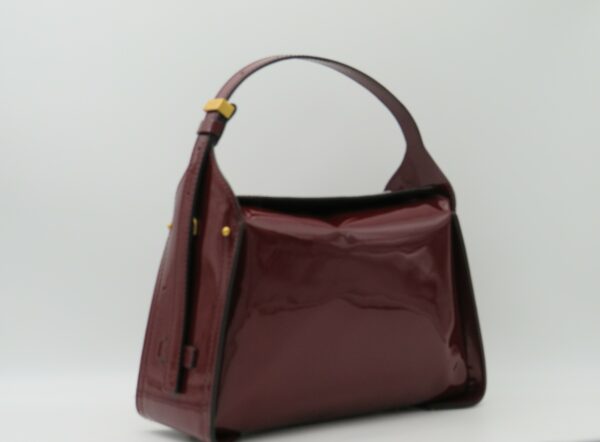 GIANNI CHIARINI BORSA MEDIA MANO/TRACOLLA PELLE LUCIDA PRUGNA