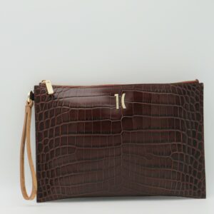 ALVIERO MARTINI 1 CLASSE POCHETTE CON POLSIERA IN PELLE STAMPATO COCCO MOGANO