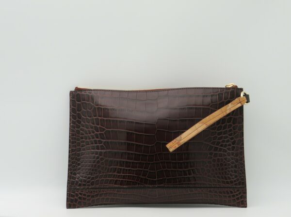 ALVIERO MARTINI 1 CLASSE POCHETTE CON POLSIERA IN PELLE STAMPATO COCCO MOGANO - immagine 2