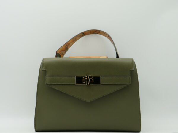 ALVIERO MARTINI 1'CLASSE BORSA MEDIA MANO/TRACOLLA CON PATTA PELLE VERDE MUSCHIO+GEO