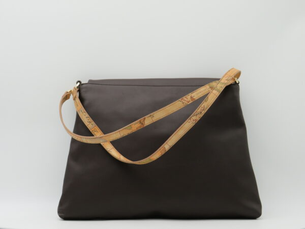 ALVIERO MARTINI 1'CLASSE SOTTOBRACCIO /TRACOLLA PIATTO CON PATTA PELLE LISCIA T.MORO - immagine 3