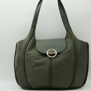 BORBONESE SHOPPING CON PATTA JET VERDE ALLORO+PELLE