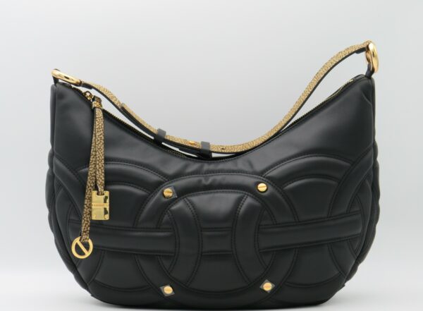 BORBONESE HOBOBAG IN PELLE VITELLO NERO+CAMOSCIO