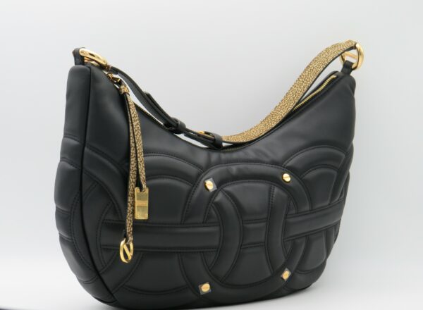 BORBONESE HOBOBAG IN PELLE VITELLO NERO+CAMOSCIO - immagine 3