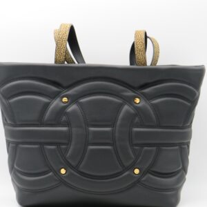 BORBONESE SHOPPING GRANDE PELLE NERO LOGATO