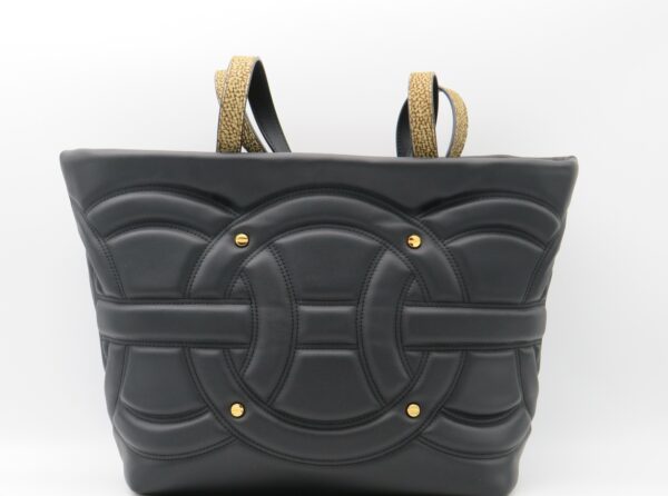 BORBONESE SHOPPING GRANDE PELLE NERO LOGATO