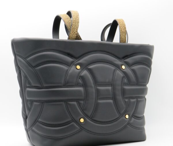 BORBONESE SHOPPING GRANDE PELLE NERO LOGATO - immagine 2