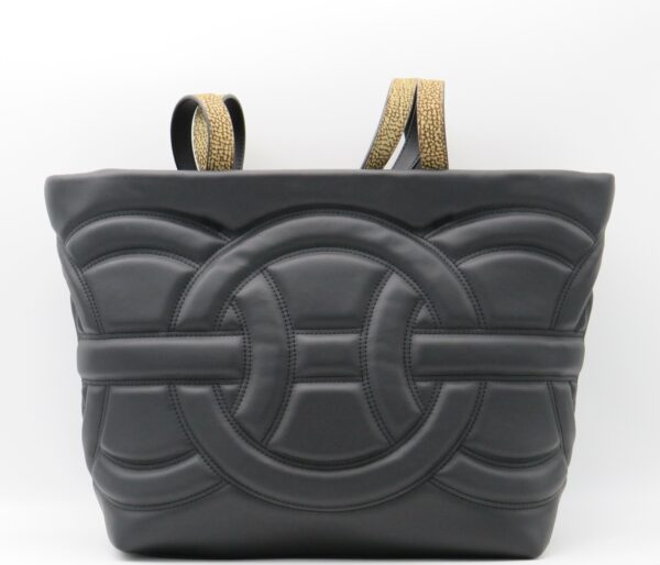 BORBONESE SHOPPING GRANDE PELLE NERO LOGATO - immagine 3