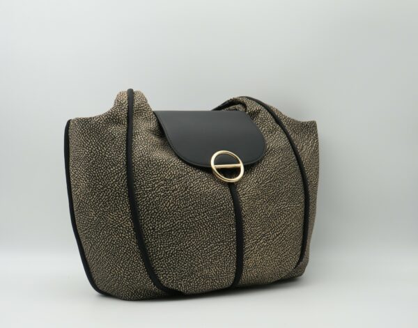 BORBONESE SHOPPING GRANDE JET MARRONE E PELLE - immagine 2