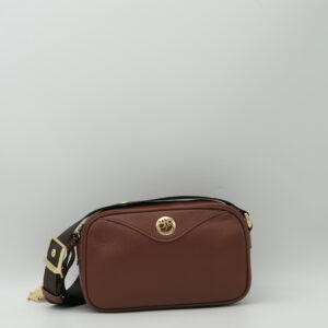 PIERO GUIDI TRACOLLA CUBETTO IN PELLE MARRONE LOGO ORO