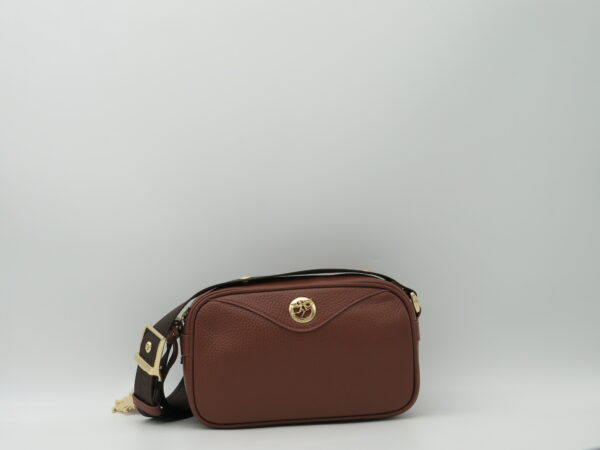 PIERO GUIDI TRACOLLA CUBETTO IN PELLE MARRONE LOGO ORO