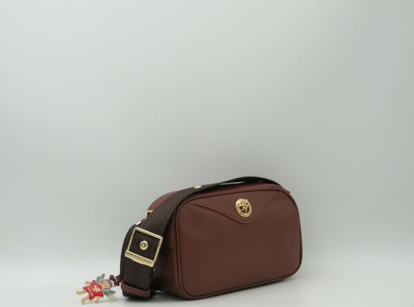 PIERO GUIDI TRACOLLA CUBETTO IN PELLE MARRONE LOGO ORO - immagine 2