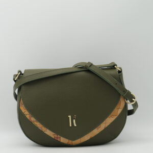 ALVIERO MARTINI 1'CLASSE TRACOLLA STONDATA CON PATTA PELLE MARTELLATA VERDE+GEO