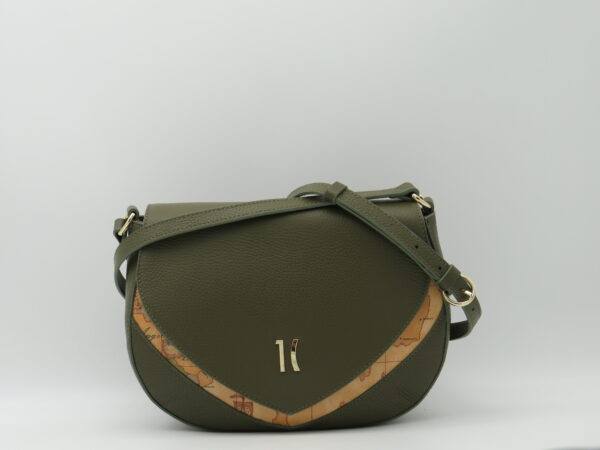 ALVIERO MARTINI 1'CLASSE TRACOLLA STONDATA CON PATTA PELLE MARTELLATA VERDE+GEO