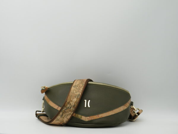 ALVIERO MARTINI 1'CLASSE MARSUPIO IN PELLE MARTELLATA VERDE MUSCHIO E GEO