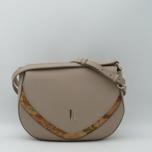 ALVIERO MARTINI 1'CLASSE TRACOLLA STONDATA CON PATTA PELLE MARTELLATA TAUPE+GEO