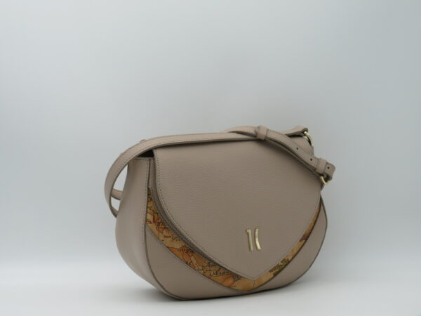 ALVIERO MARTINI 1'CLASSE TRACOLLA STONDATA CON PATTA PELLE MARTELLATA TAUPE+GEO - immagine 2