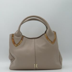 ALVIERO MARTINI 1'CLASSE BORSA A MANO/TRACOLLA IN PELLE MARTELLATA TAUPE E GEO