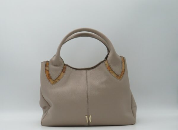 ALVIERO MARTINI 1'CLASSE BORSA A MANO/TRACOLLA IN PELLE MARTELLATA TAUPE E GEO