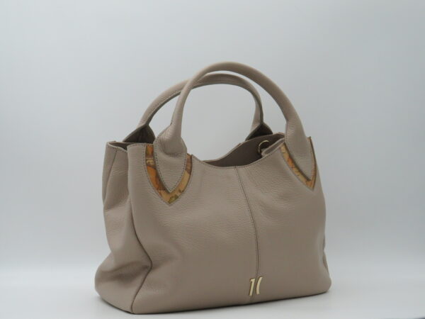 ALVIERO MARTINI 1'CLASSE BORSA A MANO/TRACOLLA IN PELLE MARTELLATA TAUPE E GEO - immagine 2