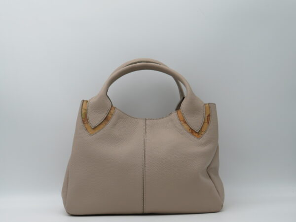 ALVIERO MARTINI 1'CLASSE BORSA A MANO/TRACOLLA IN PELLE MARTELLATA TAUPE E GEO - immagine 3