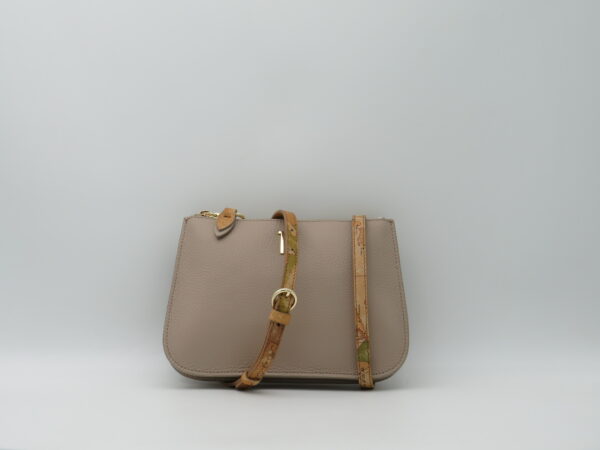 ALVIERO MARTINI 1'CLASSE TRACOLLA MINI IN PELLE MARTELLATA TAUPE E GEO