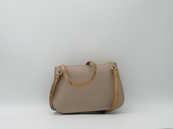 ALVIERO MARTINI 1'CLASSE TRACOLLA MINI IN PELLE MARTELLATA TAUPE E GEO - immagine 3