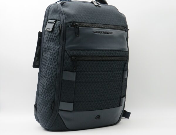 PIQUADRO ZAINO GRANDE PORTAPC DOPPIA ZIP CARBONIO ROMBI BLU - immagine 2