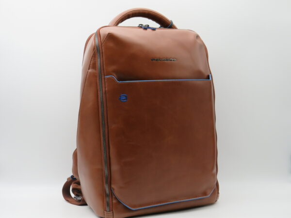 PIQUADRO ZAINO GRANDE PORTAPC DOPPIA ZIP BLUESQUARE CUOIO - immagine 2