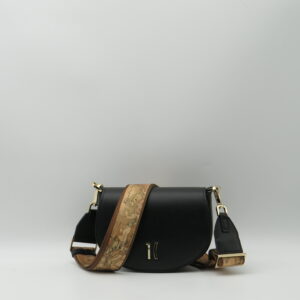 ALVIERO MARTINI 1 CLASSE TRACOLLA MINI STONDATA CON PATTA PELLE NERO+GEO