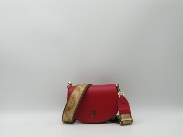 ALVIERO MARTINI 1CLASSE TRACOLLA MINI STONDATA CON PATTA PELLE ROSSO LAMPONE+GEO