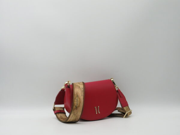 ALVIERO MARTINI 1CLASSE TRACOLLA MINI STONDATA CON PATTA PELLE ROSSO LAMPONE+GEO - immagine 2