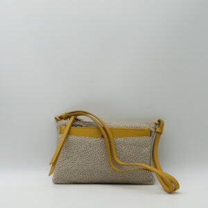 BORBONESE SOTTOBRACCIO/TRACOLLA MINI PIATTA JET SABBIA CON BUSTINA ESTRAIBILE PELLE GIALLO ZAFFERANO
