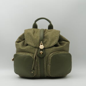 BORBONESE ZAINO GRANDE CON TASCHE JET+PELLE VERDE OLIVA