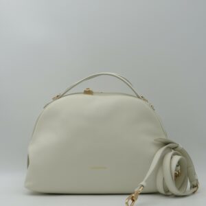 BORBONESE SEXY BAG MEDIA A MANO CON TRACOLLA IN PELLE BIANCO COTONE