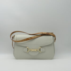 ALVIERO MARTINI 1'CLASSE TRACOLLA MEDIA CON PATTA E FIBBIE PELLE MARTELLATA BIANCO AVORIO