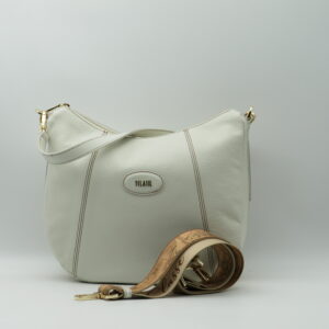 ALVIERO MARTINI 1'CLASSE SOTTOBRACCIO/TRACOLLA IN PELLE MARTELLATA BIANCO AVORIO+GEO