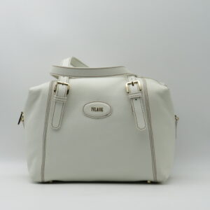 ALVIERO MARTINI 1'CLASSE BAULETTO MEDIO MANO/TRACOLLA PELLE MARTELLATA BIANCO AVORIO+GEO