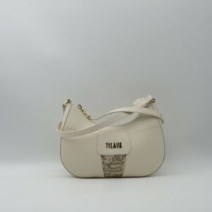 ALVIERO MARTINI 1'CLASSE TRACOLLA STONDATA PICCOLA BIANCO AVORIO+GEO RAFFIA