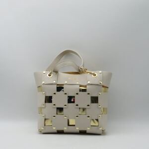 M-BRC MASSIMO BRACCIALINI BORSA A MANO IN PELLE INTRECCIATA AVORIO+SACCA INTERNA ORO