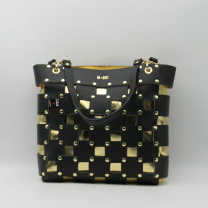 M-BRC MASSIMO BRACCIALINI SHOPPING IN PELLE INTRECCIATA NERA CON  SACCA ESTRAIBILE ORO