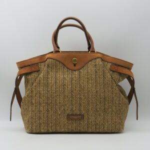GIANNI CHIARINI BORSA GRANDE A MANO CON TRACOLLA IN PAGLIA E CAMOSCIO BISCOTTO