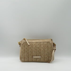 GIANNI CHIARINI SOTTOBRACCIO/TRACOLLA MINI IN PAGLIA E CAMOSCIO SABBIA