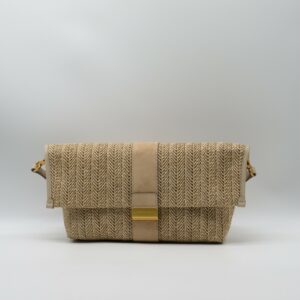 GIANNI CHIARINI SOTTOBRACCIO/TRACOLLA CON PATTA IN PAGLIA E CAMOSCIO SABBIA