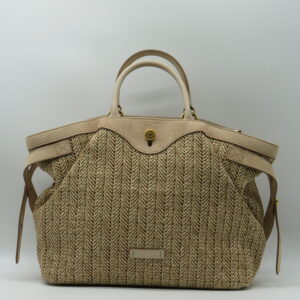 GIANNI CHIARINI BORSA GRANDE A MANO CON TRACOLLA IN PAGLIA E CAMOSCIO SABBIA