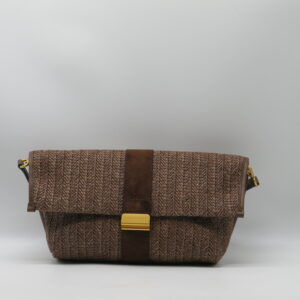 GIANNI CHIARINI SOTTOBRACCIO/TRACOLLA CON PATTA IN PAGLIA E CAMOSCIO CIOCCOLATO