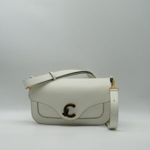 COCCINELLE TRACOLLA MEDIA CON PATTA PELLE LISCIA BIANCA E LOGO NERO