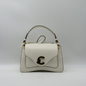 COCCINELLE BORSA PICCOLA MANO/TRACOLLA CON PATTA PELLE LISCIA BIANCA E LOGO NERO