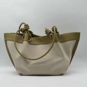 COCCINELLE SHOPPING CANVAS NATURALE E RIFINITURE IN PELLE VERDE