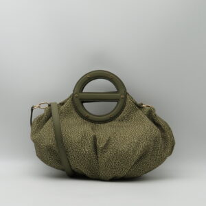BORBONESE BORSA PICCOLA A MANO CON TRACOLLA E BORCHIE JET VERDE OLIVA